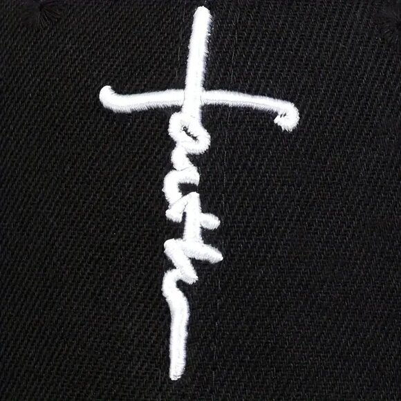 Faith Cross Embroidered Christian Black Baseball Cap, Adjustable Hat, Jesus, God - Picture 3 of 4